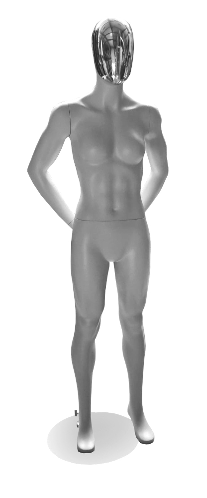 Penther Schaufensterpuppe, sportlich, Dame mit Chrommaske, Magnethaltesystem