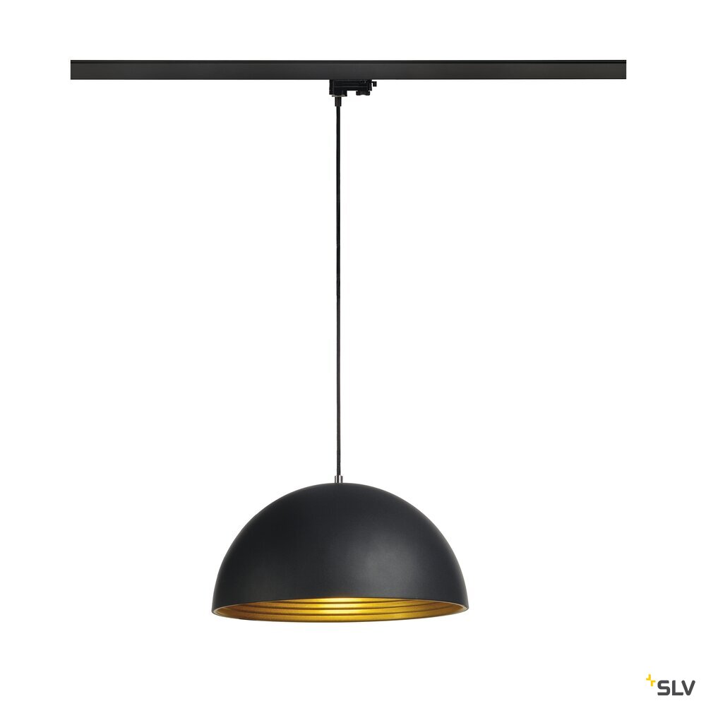 FORCHINI M 40 TRACK, Pendelleuchte für Hochvolt-Stromschiene 3-Phasen, TC-(D,H,T,Q)SE, rund, schwarz/gold, Ø 40cm, inkl. 3Phasen-Adapter schwarz