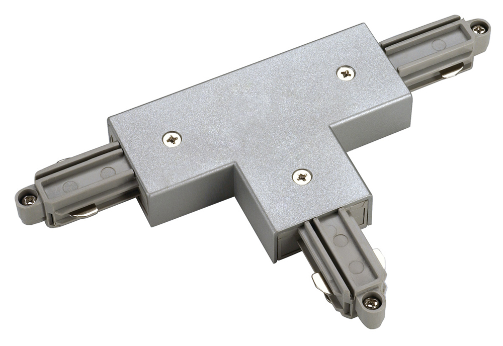 T-Verbinder für 1-Phasen-Hochvolt-Aufbauschienen, silbergrau, Erde rechts