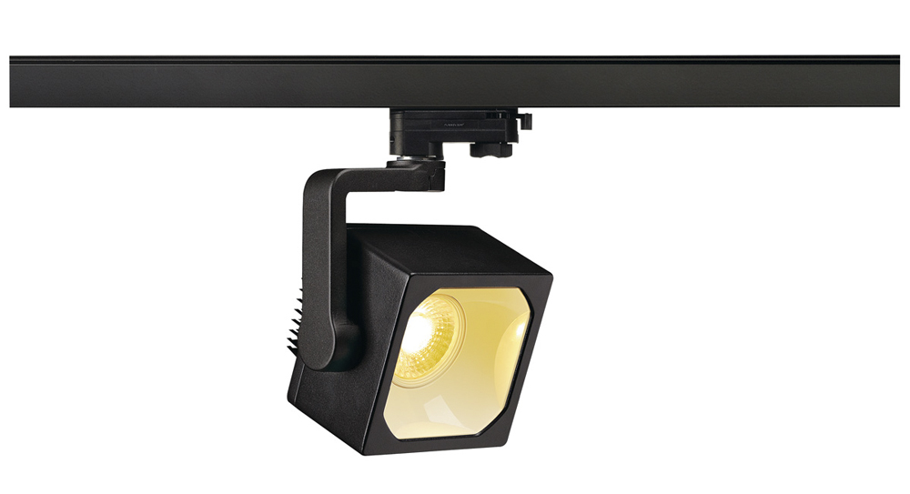 EURO CUBE Spot für 3-Phasen-Hochvolt-Schienensysteme, schwarz, 60°, 3000K, CRI90, inkl. 3-Phasen-Adapter