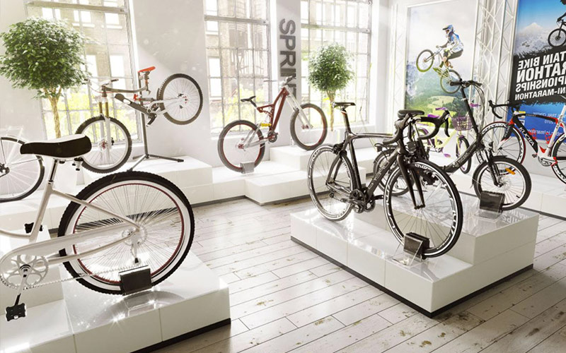 Fahrradpräsentation auf Podesten