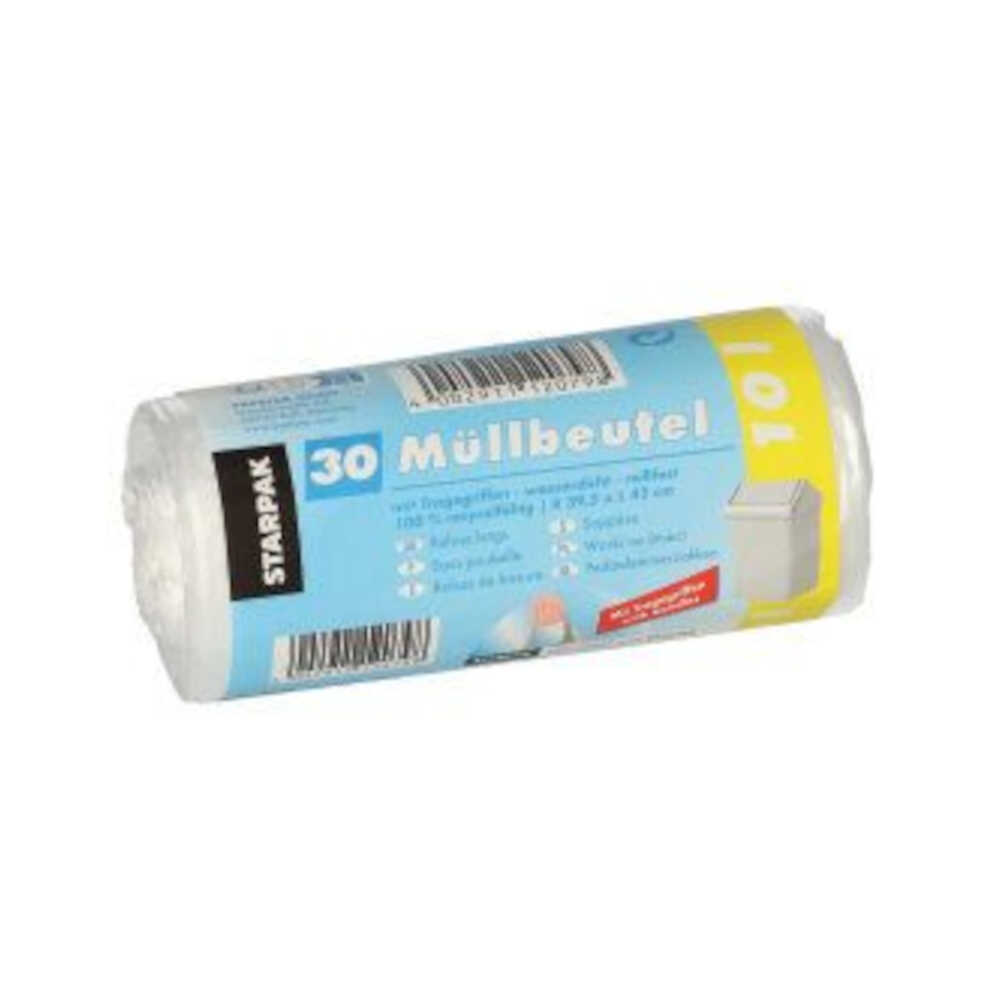 Müllbeutel mit Tragegriff, 10 l, transparent, H 42 x B 39,5 cm, 1 VPE = 600 Stück (20 x 30)
