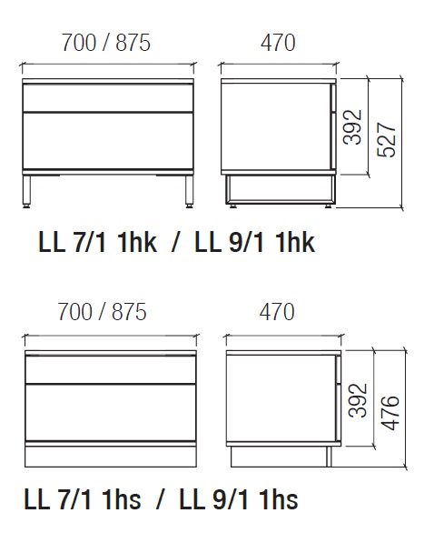 LL-Container mit 1 Schublade flach und 1 Schublade hoch