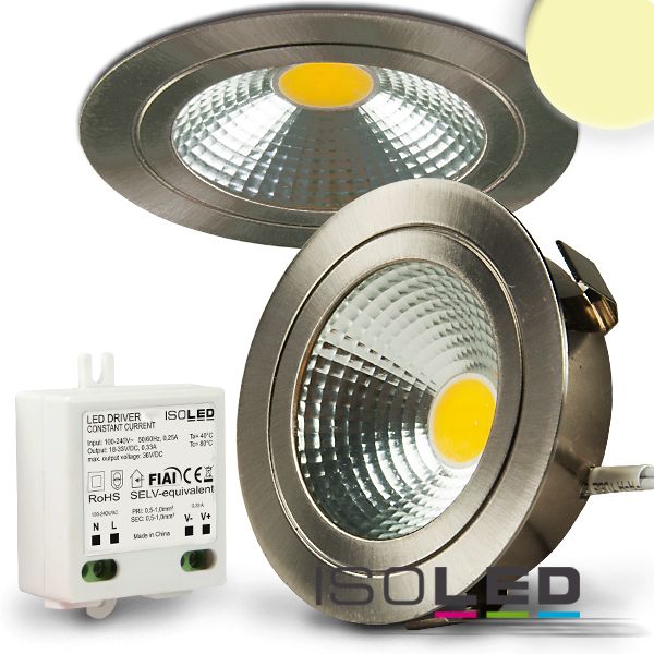 LED Möbel-Einbaustrahler COB mit Reflektor, 3W, nickel geb., warmweiß