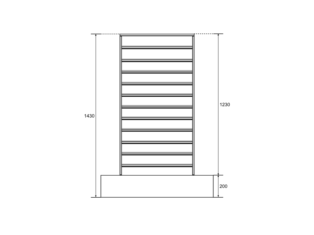 Mittelraumpräsenter 4-Eck Turm schmal, Höhe 143cm