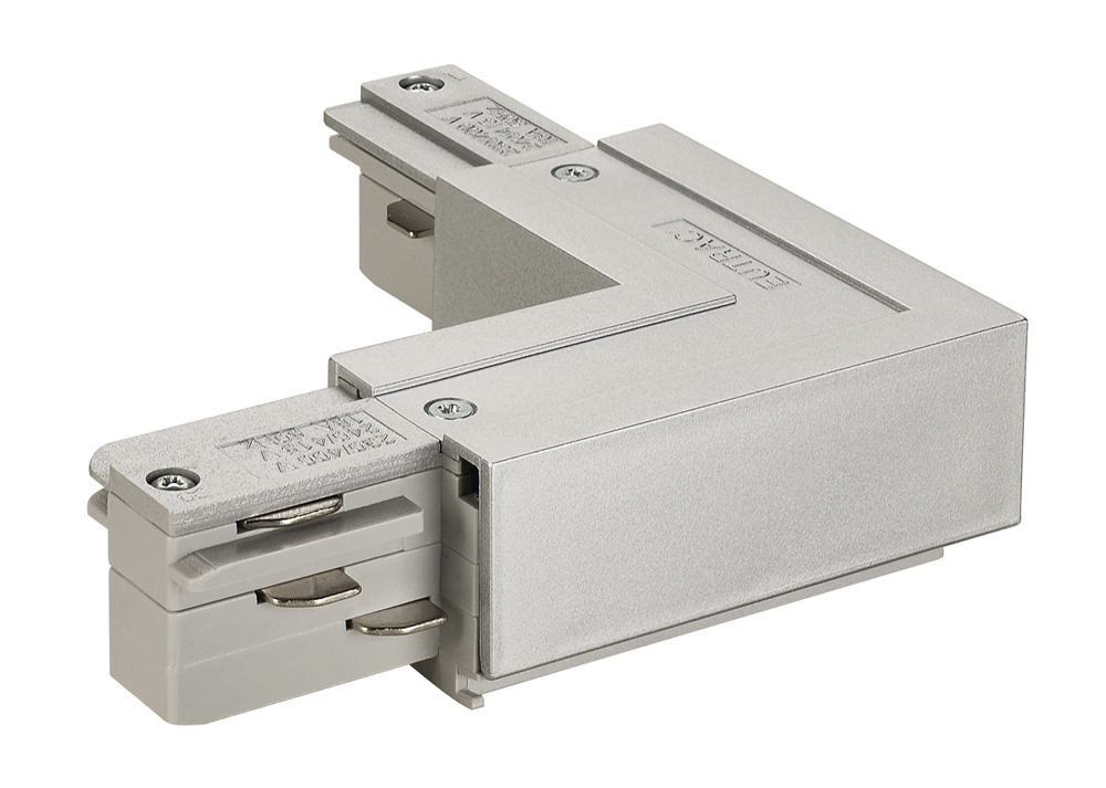EUTRAC L-Verbinder für 3-Phasen-Hochvolt-Aufbauschienen, Erde außen, silbergrau
