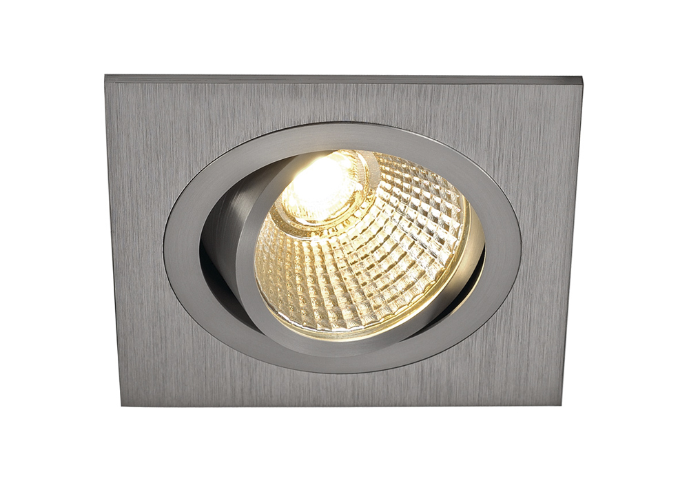 NEW TRIA LED DL SQUARE Set, Downlight, alu-brushed,6W,38°, 3000K, inkl. Treiber, Clipfed.