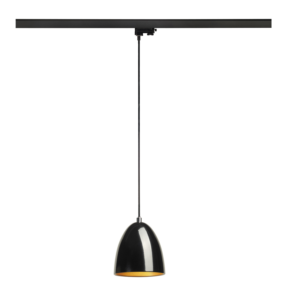 PARA CONE 14 Pendelleuchte für 3-Phasen-Hochvolt-Schienensysteme, rund, schwarz/gold, inkl. schwarzem 3-Phasen-Adapter