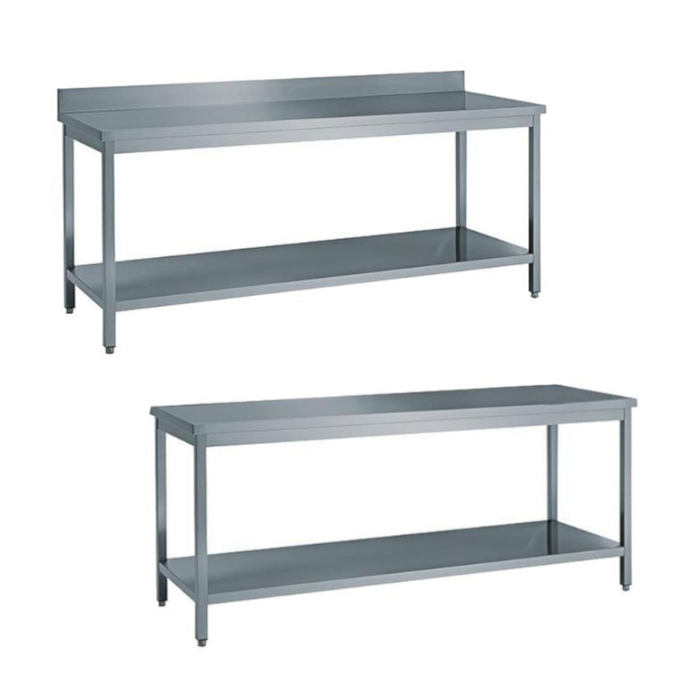 KBS Edelstahl Arbeitstisch PRO, ohne / mit Aufkantung, 700 mm Bautiefe