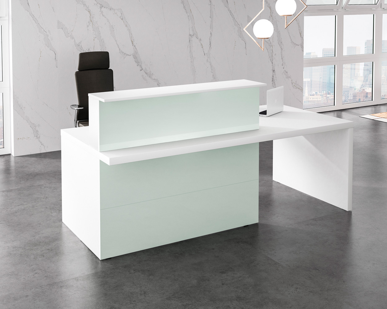 Empfangstheke Verona mit Glasfront & Besprechungsplatz, weiß, Breite 220 cm 