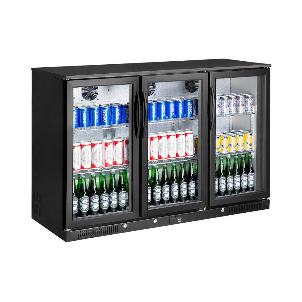 Skyrainbow Barkühlschrank mit 3 Glastüren, 338 Liter Volumen, 1335 x 500 x 900mm