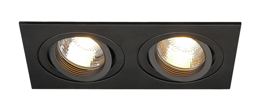 NEW TRIA II GU10 Downlight, rechteckig, mattschwarz, max. 2x50W, inkl. Clipfedern