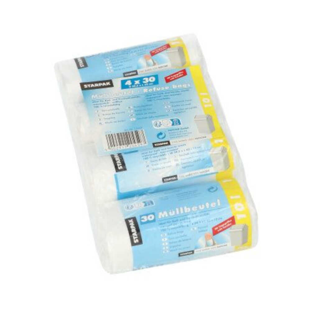 Müllbeutel mit Tragegriffen, 10 l, transparent, H 42 x B 39,5 cm, 1 VPE = 144 Stück (12 x 120)