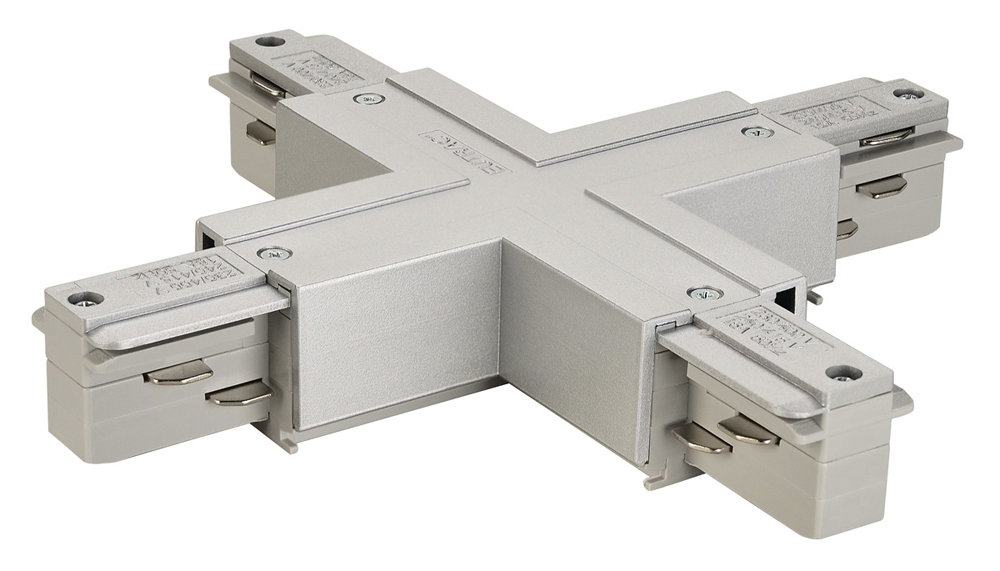 EUTRAC X-Verbinder für 3-Phasen-Hochvolt-Aufbauschienen, silbergrau