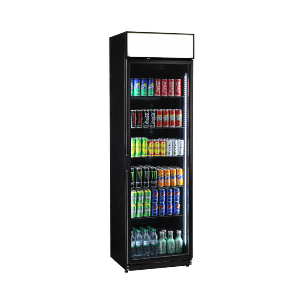 KBS Glastürkühlschrank FLK 365 schwarz mit Display, Umluftkühlung, 385 Liter