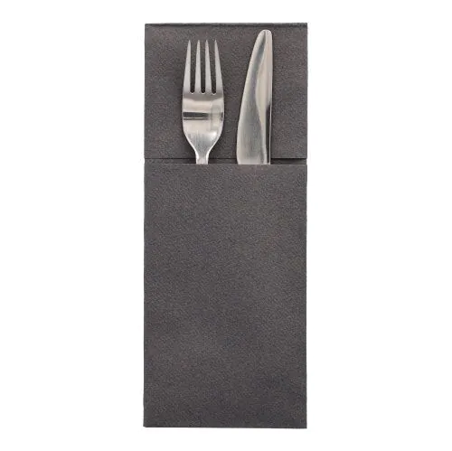 Airlaid Bestecktaschen, 48 x 40 cm, 1/8-Falz, dunkelgrau "Premium", VPE= 400 Stück (4x 100)