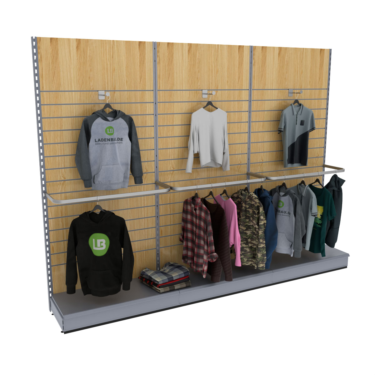 Wandregal 3 m mit Paneelwand für Bekleidung – Höhe 220 cm