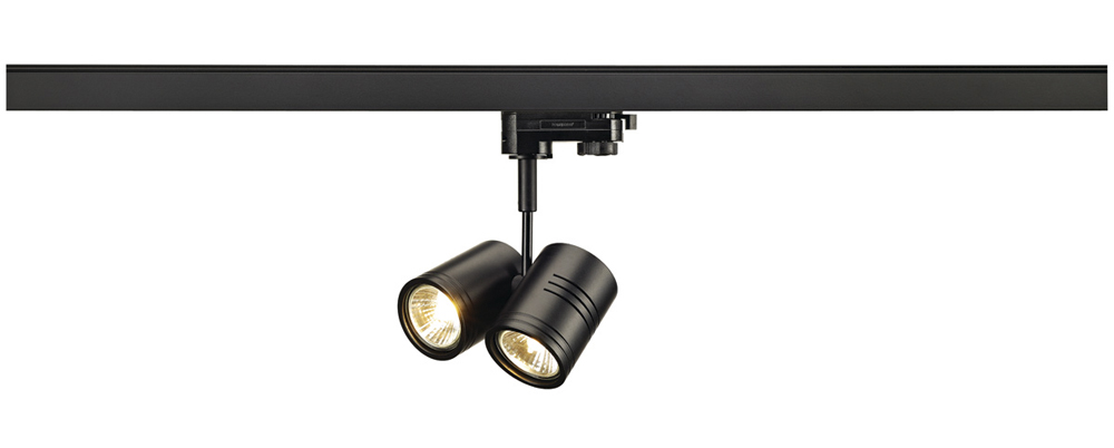 BIMA II Leuchtenkopf für 3-Phasen-Hochvolt-Schienensysteme, inkl. 3-Phasen-Adapter, schwarz, 2x GU10, max. 50W