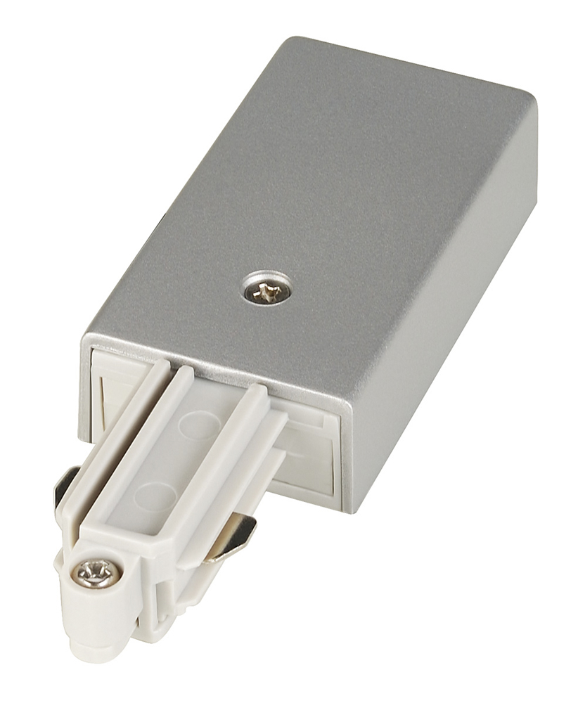Einspeiser für 1-Phasen-Hochvolt-Aufbauschienen, silbergrau, Erde links
