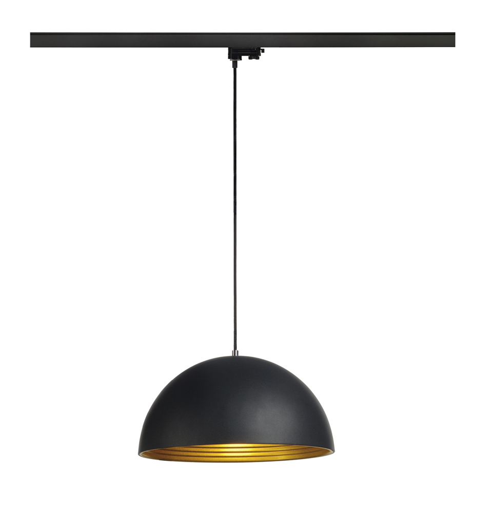 FORCHINI M Pendelleuchte für 3-Phasen-Hochvolt-Schienensysteme, 40 cm rund, inkl. schwarzem 3-Phasen-Adapter, Metall