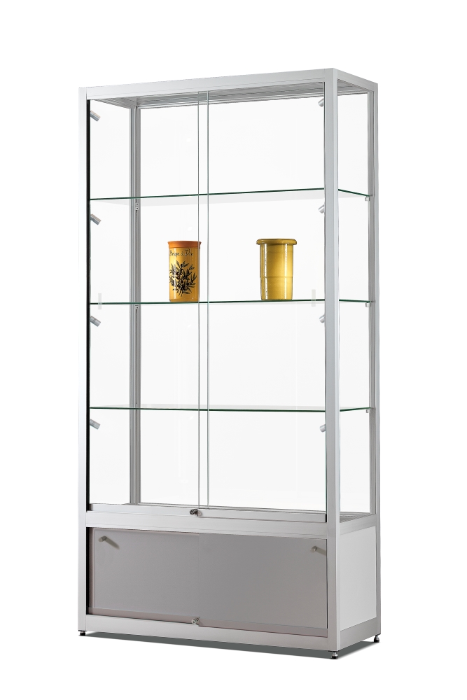 Verkaufsvitrine 311 1000 mit Unterschrank und LED Seitenbeleuchtung 1000 x 400 x 1972 mm, in 2 Farben