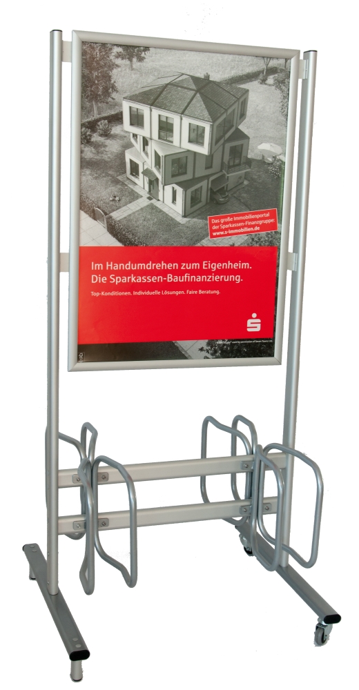 Werbe-Fahrradständer Economy, Silber, für 4 Fahrräder