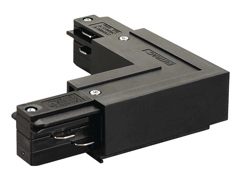 EUTRAC L-Verbinder für 3-Phasen-Hochvolt-Aufbauschienen, Erde innen, schwarz