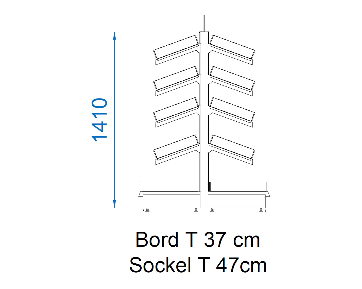 Tegometall Süßwaren-Gondelregal , zweiseitig, Höhe 140 cm