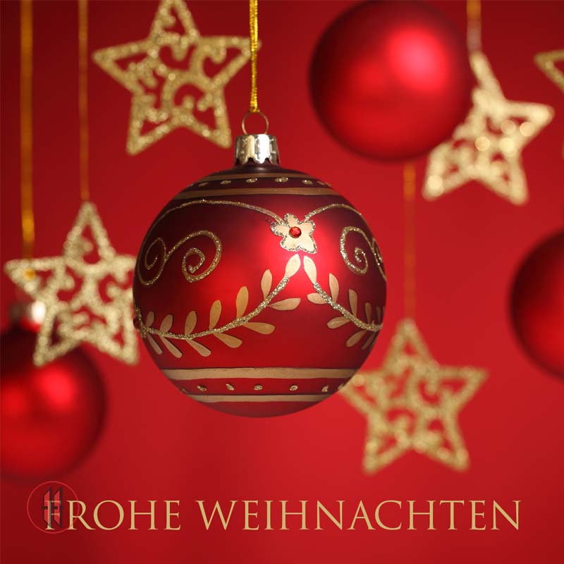 Weihnachtsetiketten rot mit goldener Schrift - Frohe Weihnachten