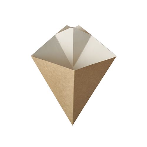 Pommes-Spitztüten mit Dip-Ecke, Pappe "pure", Füllinhalt 100 g, 19,5 x 16,5 cm braun/weiß, VPE= 500 Stück (10x 50)