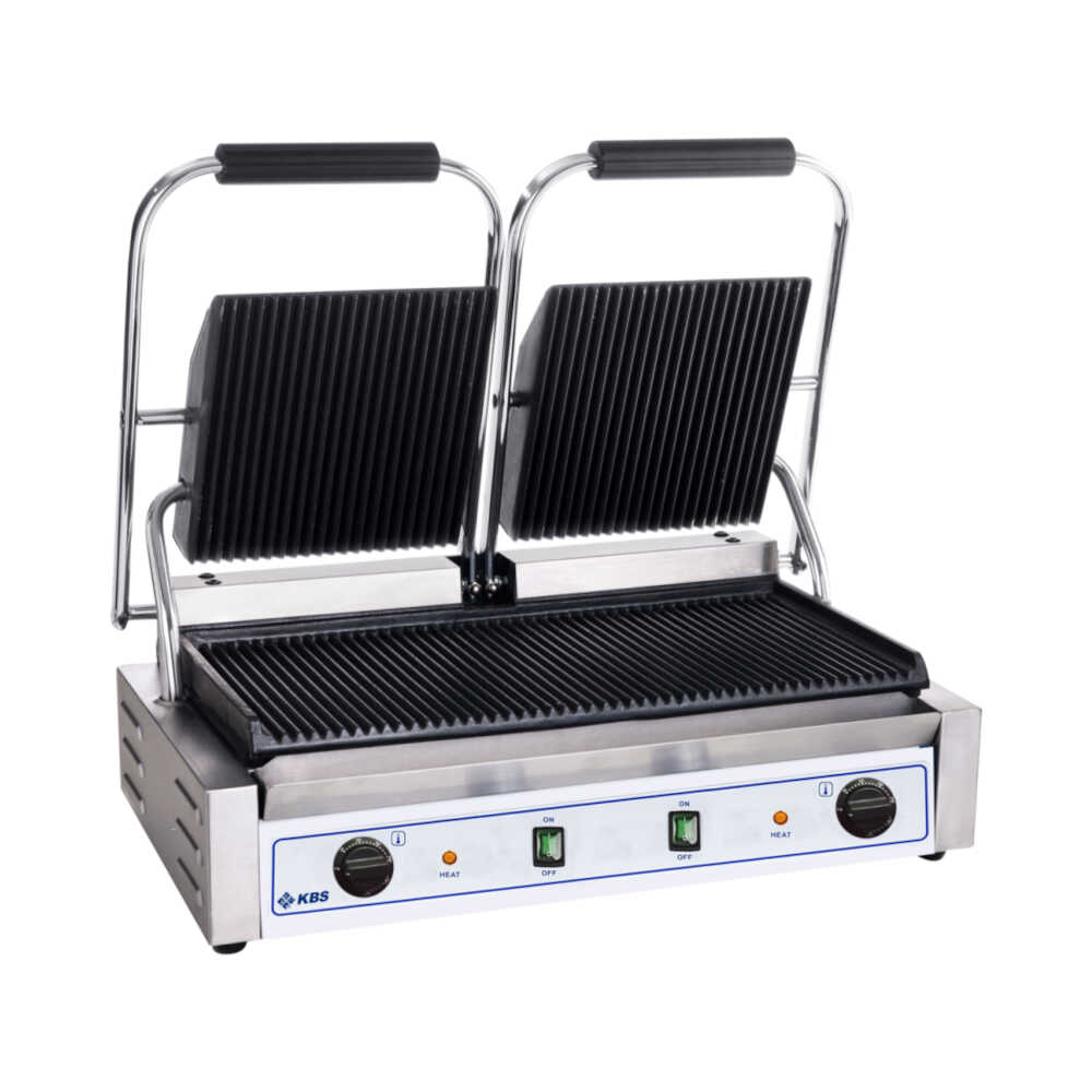 KBS Kontaktgrill Grillfläche 47x23 cm oben & unten gerillt, 2 Grillzonen, 3600 Watt, 230V