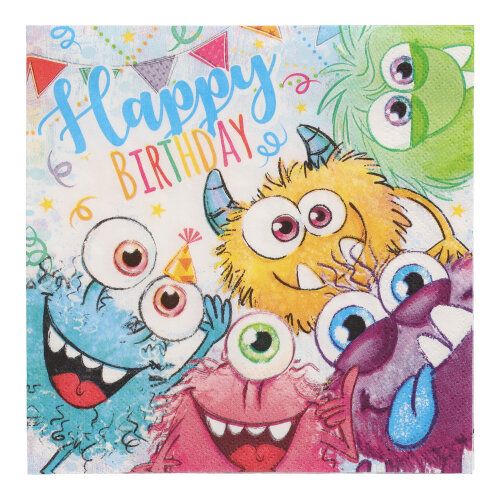 Servietten, 3-lagig 1/4-Falz 33 x 33 cm "Funny Monsters", VPE= 200 Stück (10x20)