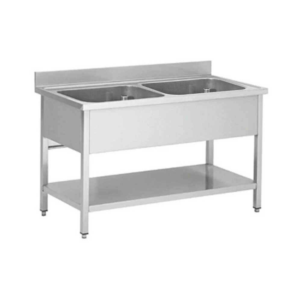 Skyrainbow Edelstahl Spültisch ECO, 2 Becken mittig, 600 mm Bautiefe