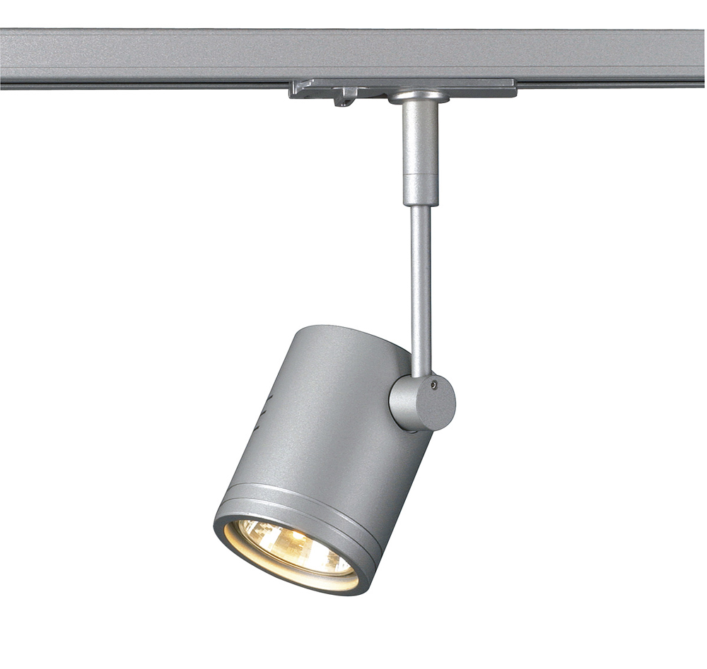 BIMA I Leuchtenkopf für 1-Phasen-Hochvolt-Stromschienen, silbergrau, GU10, max. 50W, inkl. 1-Phasen-Adapter