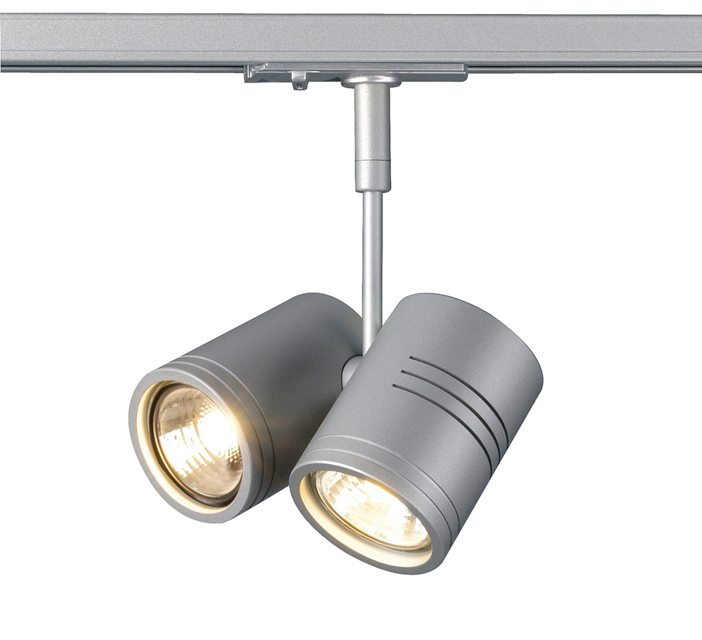 BIMA II Leuchtenkopf für 1-Phasen-Hochvolt-Stromschienen, silbergrau, 2x GU10, max. 50W, inkl. 1-Phasen-Adapter