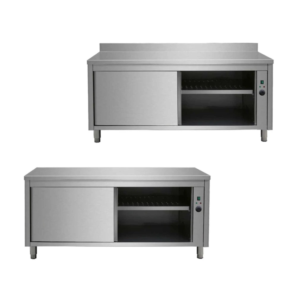 Skyrainbow Edelstahl Wärmeschrank ECO, mit Schiebetüren, ohne / mit Aufkantung, 230V, 600 mm Bautiefe