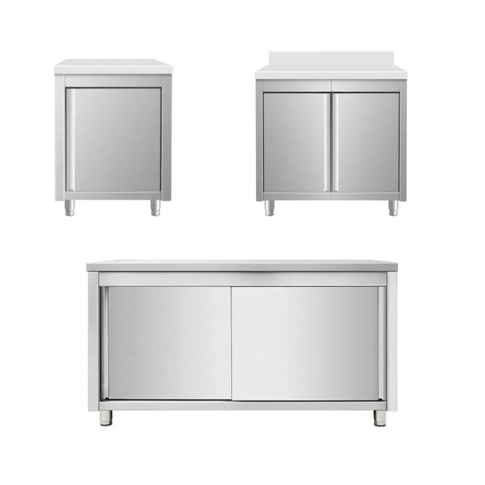Skyrainbow Edelstahl Arbeitsschrank ECO, mit Türen, ohne / mit Aufkantung, 700 mm Bautiefe
