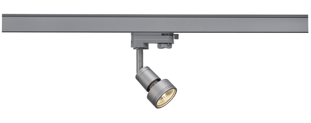 PURI Lampenkopf für 3-Phasen-Hochvolt-Schienensysteme, silbergrau, GU10, max. 50W, inkl. 3-Phasen-Adapter