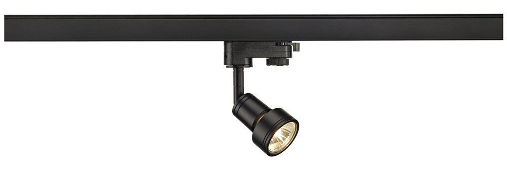 PURI Lampenkopf für 3-Phasen-Hochvolt-Schienensysteme, schwarz, GU10 , max. 50W, inkl. 3-Phasen-Adapter