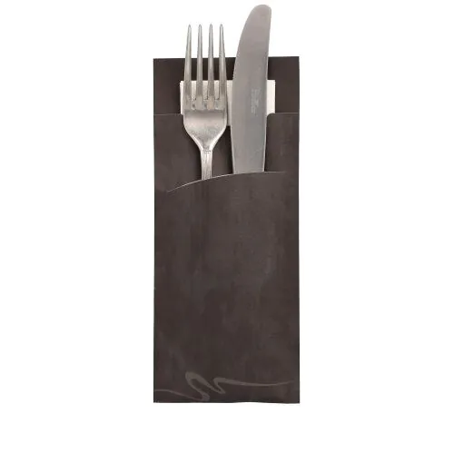 Bestecktaschen schwarz, 20 x 8,5 cm, inkl. weißer Serviette 33 x 33 cm 2-lag., VPE= 520 Stück (1x 520)