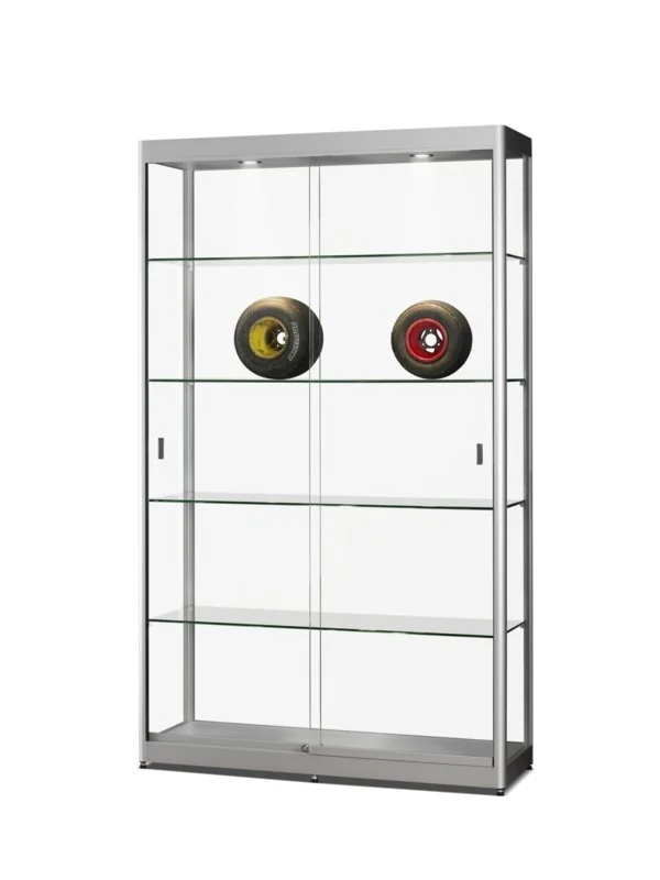Vitrine GPC 1200, LED-Deckenspots, mit oder ohne Unterschrank in silber