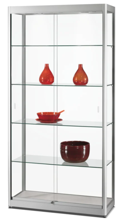 Vitrine GPC 1000, in schwarz oder silber eloxiert, mit LED-Deckenspots