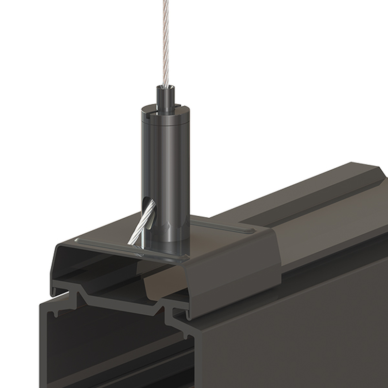 Drahtseilhalter Gripper 15 SE mit Stromschienenclip passend für Eutrac, max. Seil Ø1,5 mm
