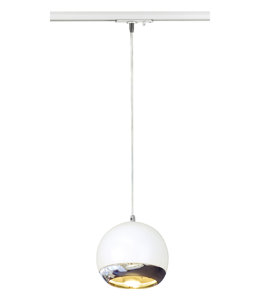 LIGHT EYE Pendelleuchte für 1-Phasen-Hochvolt-Stromschienen, weiß/ chrom, max. 75 W, inkl. 1-Phasen-Adapter