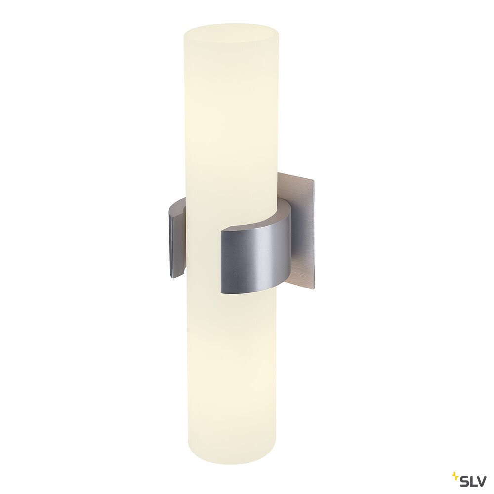 DENA 30, Wandleuchte, zweiflammig, A60, aluminium gebürstet, L/B/H 10/8/30, Glas teilsatiniert, max. 80W