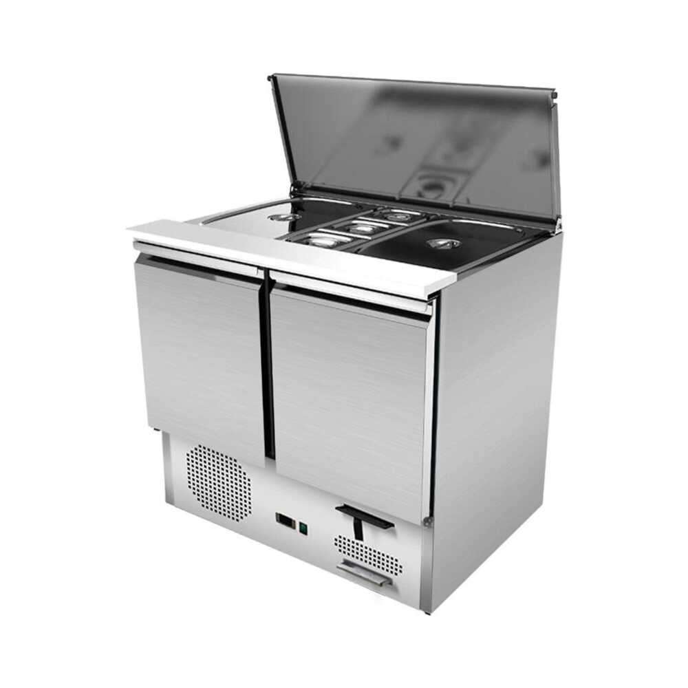 Skyrainbow Saladette mit 2 Türen und Ausschnitt für 2x GN1/1 + 3x GN1/6, 900 x 700 x 870mm