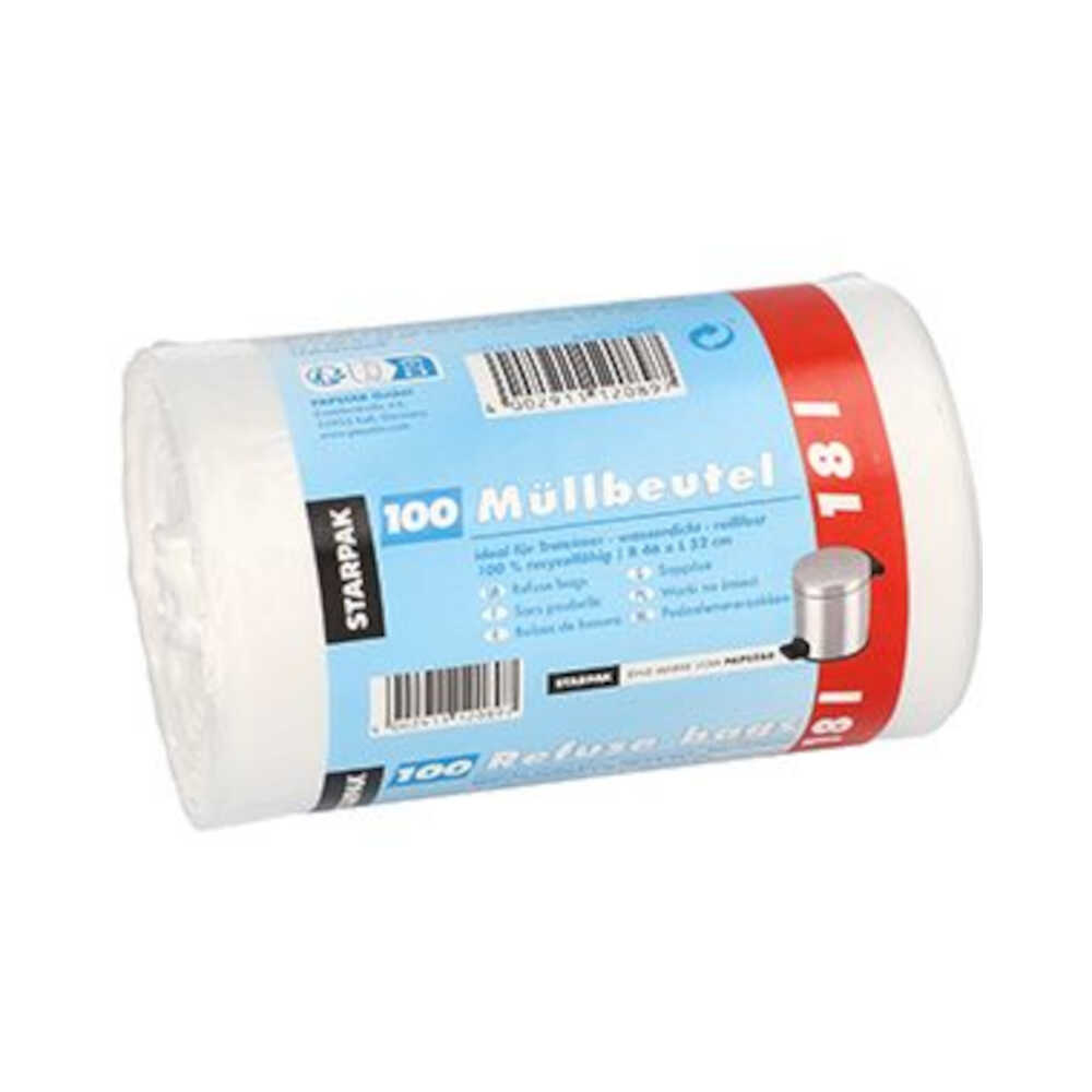 Müllbeutel, 18 l, weiß, H 52 x B 46 cm, VPE= Müllbeutel, 1 VPE = 900 Stück ( 9 x 100)