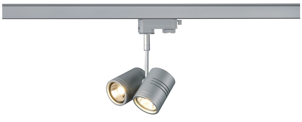 BIMA II Leuchtenkopf für 3-Phasen-Hochvolt-Schienensysteme, inkl. 3-Phasen-Adapter, silbergrau, 2x GU10, max. 50W