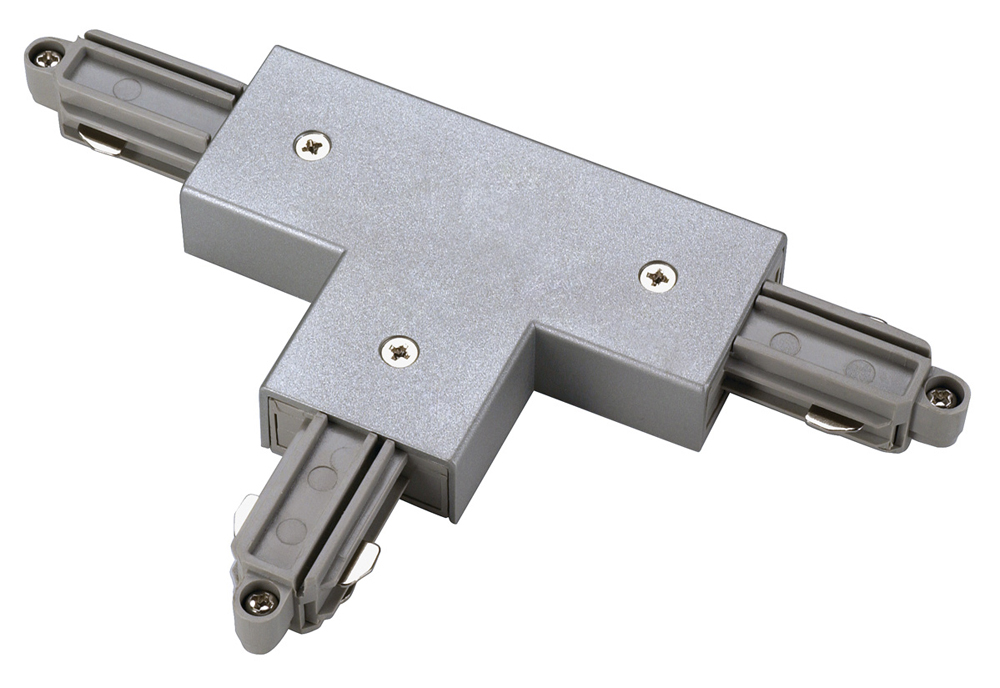 T-Verbinder für 1-Phasen-Hochvolt-Aufbauschienen, silbergrau, Erde links