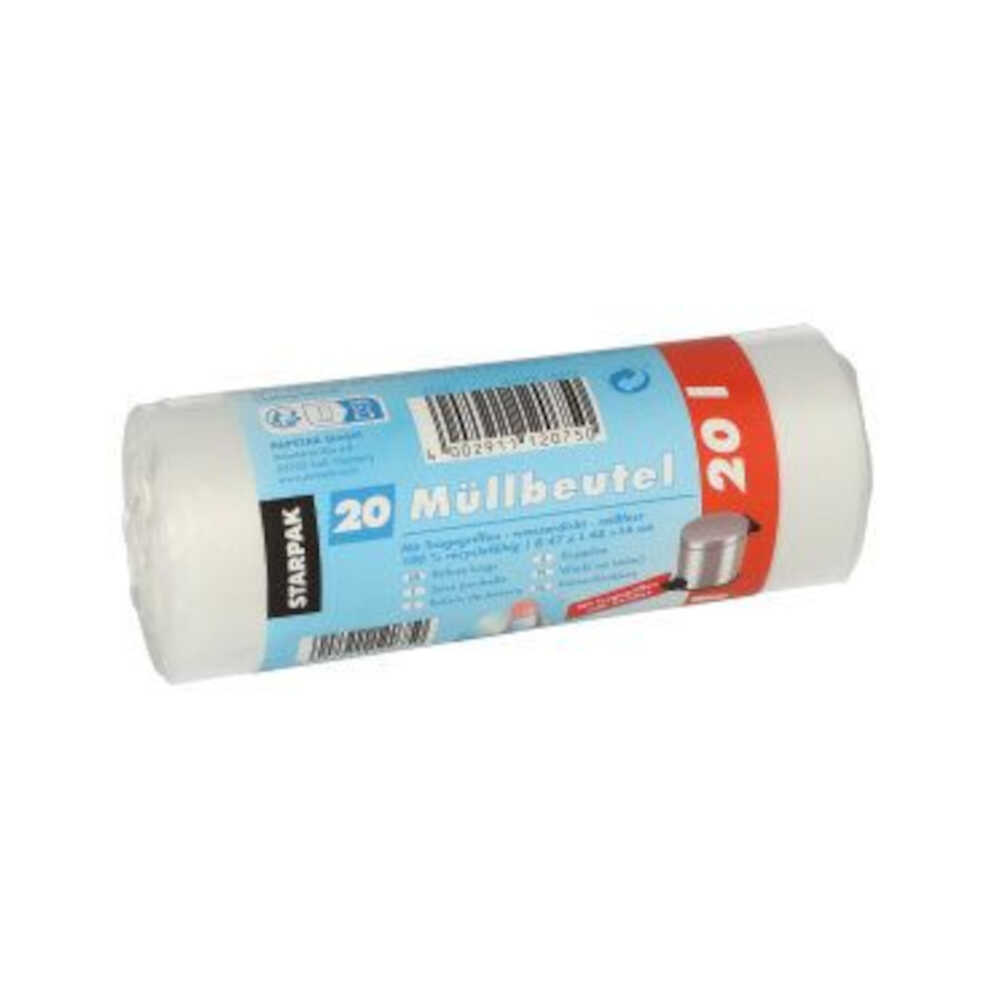 Müllbeutel mit Tragegriffen, 20 l, transparent, H 48 x B 47 cm, 1 VPE = 400 Stück (20 x 20)